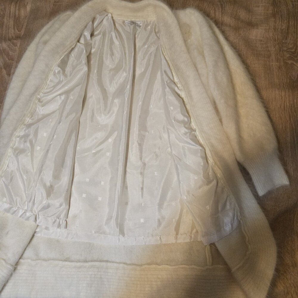 Belldini Womens Size S Ivory Open Front Angora Sweater Jacket Beaded Embroidered - Picture 5 of 8